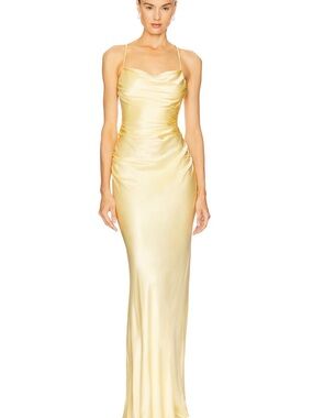 Shona Joy Satin Cowl Slip Gown in Pale Yellow